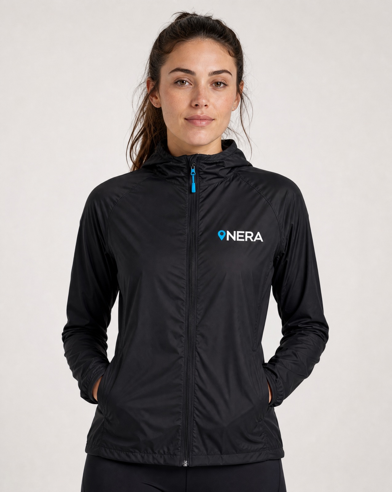 NERA Active — featherweight run jacket with cyan zip