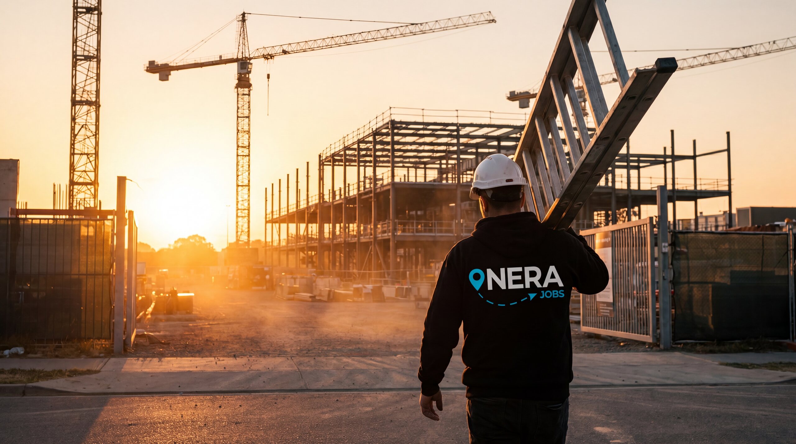 NERA Collective campaign — walking onto site at sunrise